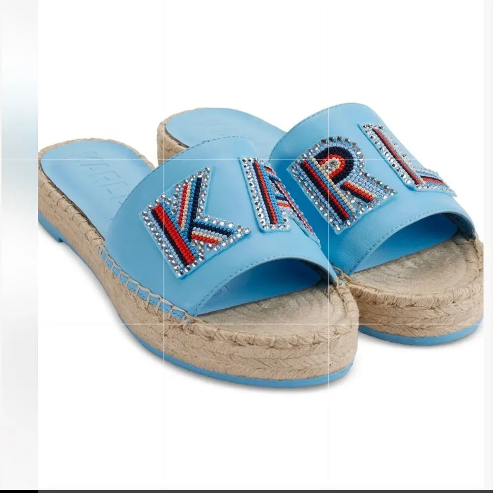New Karl Lagerfeld Paris Caine Espadrille Slide Sandals Sz 36EU 6 US Baltic Blue